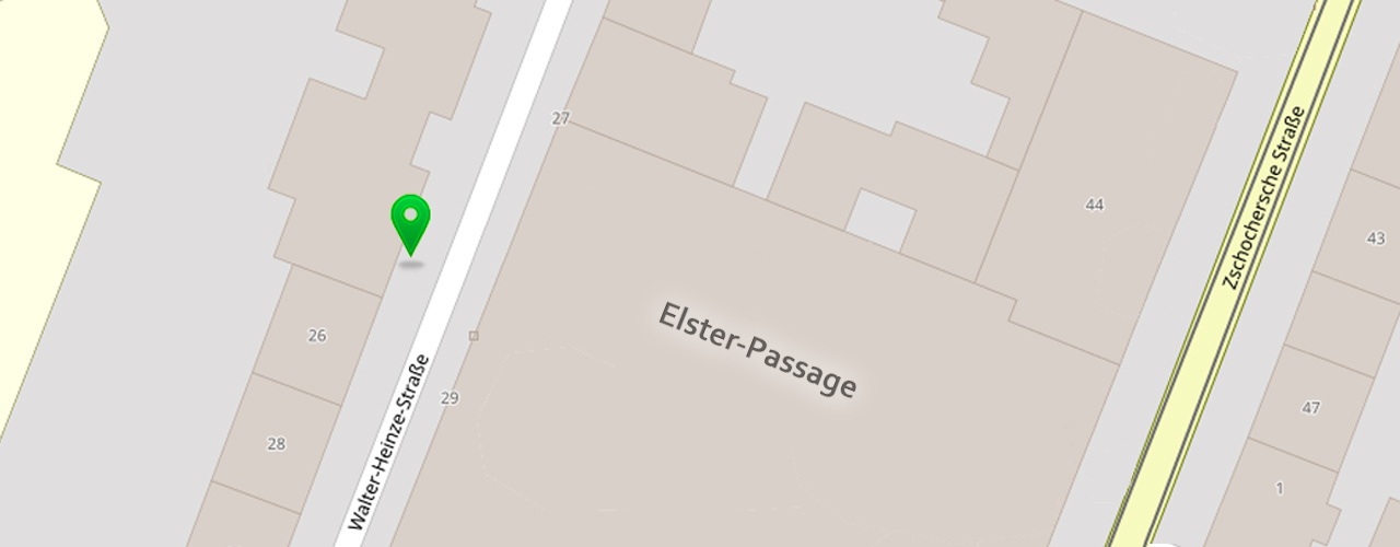 Anfahrtsskizze zum MVZ - Natürlich gesund - Leipzig in der Walter-Heinze-Straße 27. Ein Klick öffnet den Routenplaner auf OpenStreetMap.